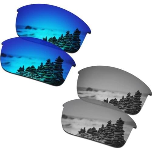 SmartVLT 2 Pairs Polarized Sunglasses Replacement Lenses for Oakley Bottle Rocket Ice Blue and Silver Titanium