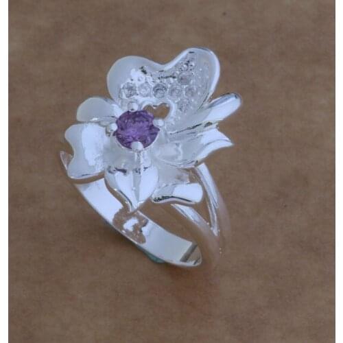 AR055 Fashion Jewelry Silver Color Gifts Popular Rings For Women Luxuriant Flower Inlaid Purple Stone /advaivca Aunajlua