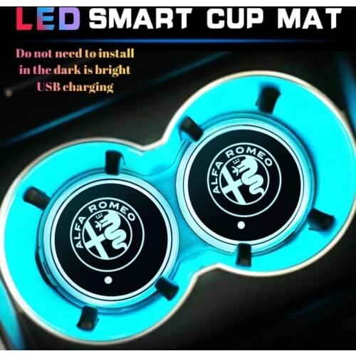Car LED Smart Cup Mat USB Light Water Holder Light for Alfa Romeo 155 156 159 147 Giulia Mito Stelvio 4C GT Car light Accessorie
