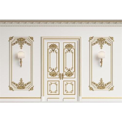 White Photography Background White Gilded Doors And Windows Tow Small Lamps Backdrop For Professional Photo Studio Booth Props