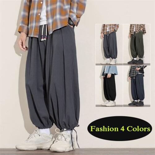Japanese Style Men Casual Pants Loose Wide Leg Pants Bloomers Solid Outdoor Baggy Jogging Pants 2021 Pantalons Pour Hommes