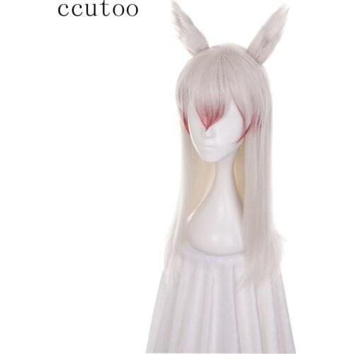 Ccutoo 65cm Silver Grey and Red Ombre Long Straight Synthetic Wig With Double Chip Ears Cosplay Wigs Heat Resistance Hair