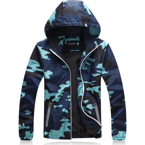 Spring Autumn Mens Camouflage Jacket Mens Hooded Sports Jacket Mens Slim Camouflage Windbreaker Trendy Mens Large Size M-4XL