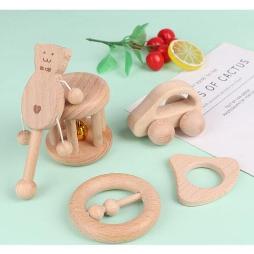 Baby Wooden Toys Beech Wood Car Blocks Cartoon Van Educational Toys Children Baby Teething Newborn Birthday Gift