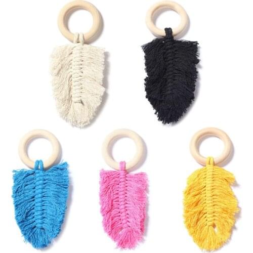 Baby Teether Crochet Wood Ring Rattle Infant Sensory Teething Toy Room DIY Decor
