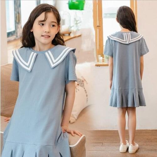 Korea Kids Clothes Girls 2021 Summer Baby Girls Dresses Navy Style Baby Clothing Fashion High-grade Teenage Clothes