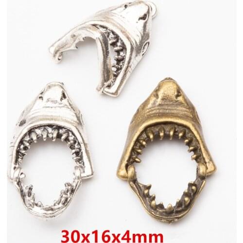 NEW 8pcs/lot 30x16mm Two Colors Plated Shark Mouth Pendant For Making DIY Handmade Jewelry,Jewelry Accessories wholesale