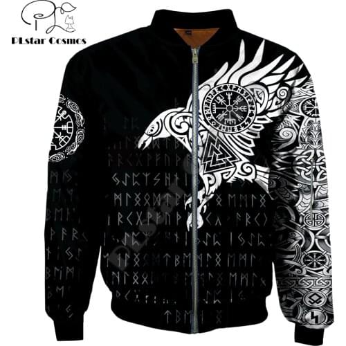 Autumn/winter Brand Mens bomber jackets Viking The Raven of Tattoo Printed 3d Zip Tracksuits coat Unisex Zipper jacket WP03