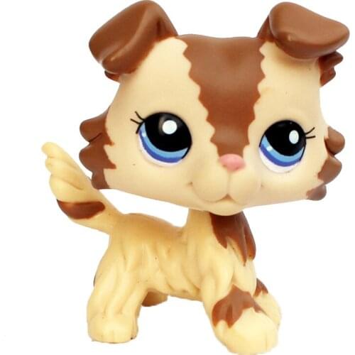 LPS CAT pet shop toys Old original action figure toy real rare collie #2210 Cream Tan Brown animal dog with blue eyes