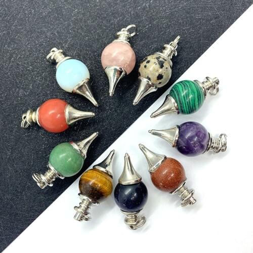 Natural Stone, Ball and Pendulum Pendant, Semi-precious Stone Pendant for DIY Jewelry Making, Necklace Bracelet, Size 17x40mm