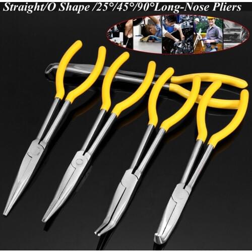 11'' Long Needle Nose Pliers Straight Wire Cutter Bent Tip Mechanics Repair Tool
