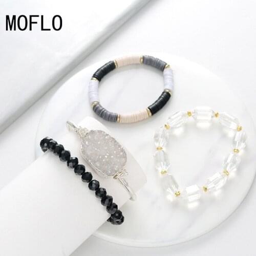 MOFLO Simple Natural Stone Inlaid Bracelet, Golden Crystal Cluster Bracelet, Set of Ornamental Multilayer Bangle for Woman Gifts