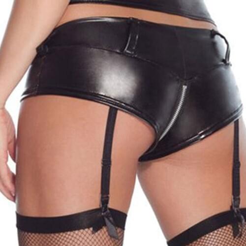 PS5137 New Arrival Solid Briefs Zipper Leather Garter Belt Garter Panties Plus Size Porte Jarretelle Sexy Garter Belt Lingerie