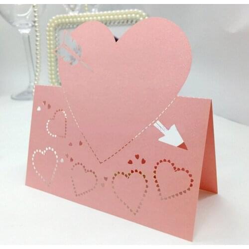 100pcs Hollow Wedding Invitations 2016 Love Shape Table Name Card Wedding Decoration for Business/Party/Birthday Supplies8ZSH081