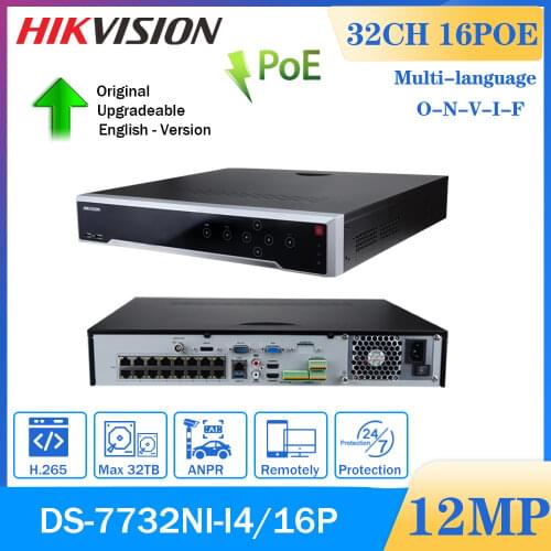 Hikvision 4K 12MP NVR DS-7732NI-I4/16P H265+ 32CH POE Onvi 2HDMI 4HDD CCTV NVR Video Recorder for IP Camera Security System Kit
