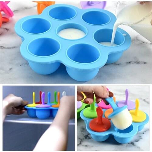 7 Hole Silicone Ice Cream Mold Homemade Diy Color Cake Mold Summer Mold Ice Tray Non-stick Mold XR-Hot