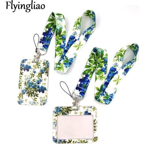 Blue Green Flowers Key lanyard Car KeyChain ID Card Pass Gym Mobile Phone Badge Kids Key Ring Holder Jewelry Decorations