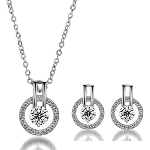 Full diamond starry sky necklace and earrings set Simple zircon jewelry set Korean lover eyes full of diamonds