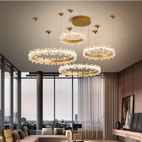 LED modern crystal chandelier creative flower ring living room lamp designer hotel villa decoration lamp romantic wedding lights