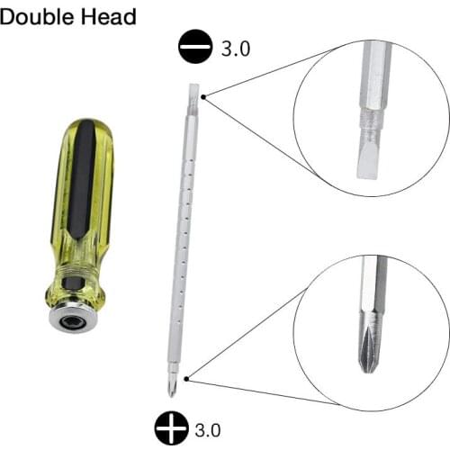 UANME Non-slip Screwdriver handle with Double Head Adjustable Shaft 3.0mm Phillips Cross Head + 2.5mm Flat Head Screw Bits