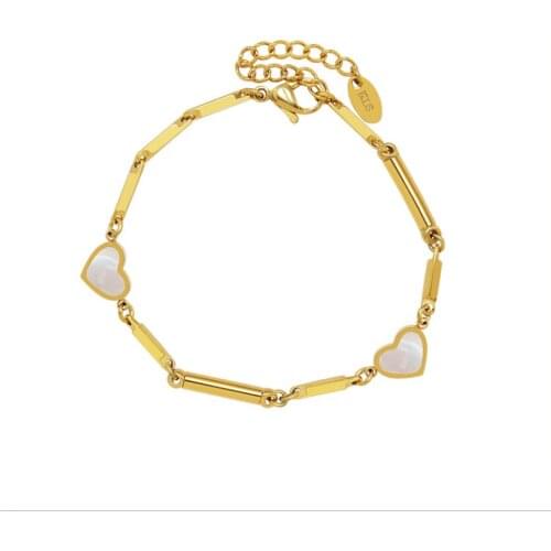 Gorgeous Bamboo Chain Natural White Shell Heart-shaped Handmade Bracelet For Fashion Women Titanium Steel Pulseras Mujer