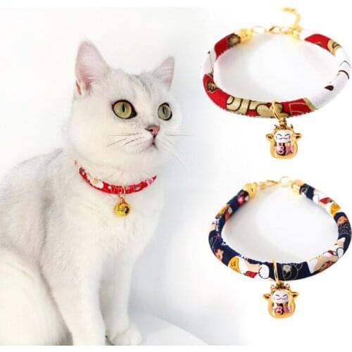 Japanese Style Cartoon Shiba Inu/Lucky Cat/Flower Print Pet Collars Pet Fashion Accessories Dog Cat Bell Collar Pet Supplies
