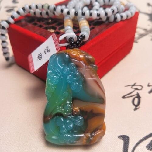 Zheru Jewelry Pure Natural Colorful Jade Green Pine Bamboo Plum Blossom Pendant Tricolor Jade Bead Necklace Send National Certif