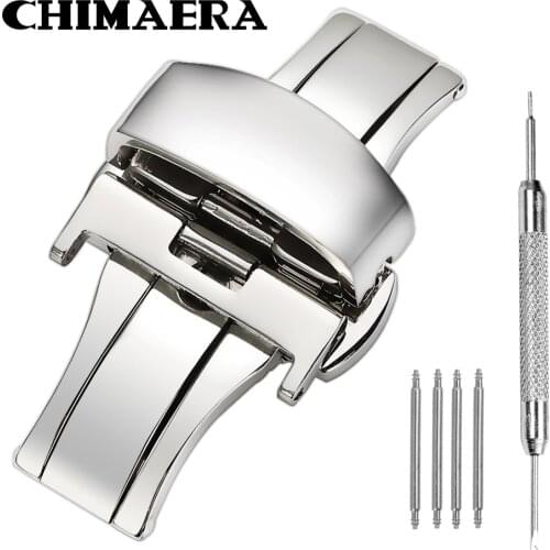 CHIMAERA 316L Stainless Steel Watch Clasp for Watchband 10 12 14 16 18 20 22mm Double Push Butterfly Deployment Buckle