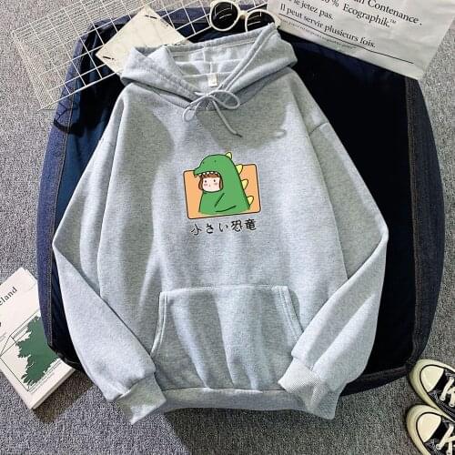 Womens Girl Dinosaur Cute Pattern kawaii Autumn Hoodies Women Dinosaur Cute Patter Round Neck Long-sleeved Hooded sweatshirt