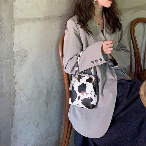 Korean Style Cow Pattern Buckle Crossbody Bag Women PU Soft-Faced Mini Handbag WomenS Fashion Casual Diagonal Bag Woman 2021