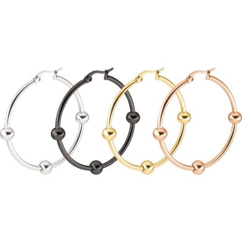 AsJerlya 2021 Women Stainless Steel Hoop Earring 60mm Round Circle Loop Gifts Box Packing Simple Silver Ball Hoop Earrings