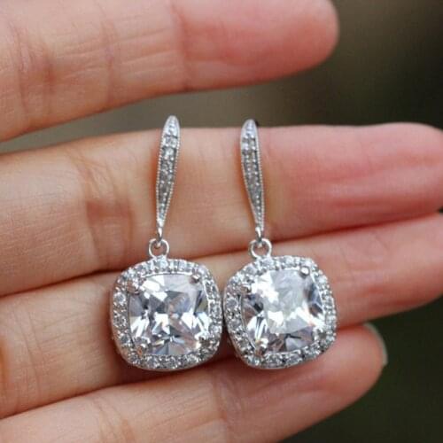 Modyle Classic White Cubic Zirconia Drop Earrings for Women Silver Color Simple and Elegant Female Accessories Eternity Jewelry