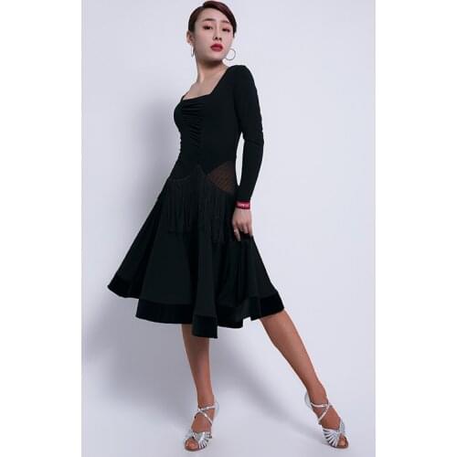 Latin Practice Clothes For Women Long Sleeve Fringe Costumes Latin Competition Dress Rumba Tango Samba Dance Clothing VO1432