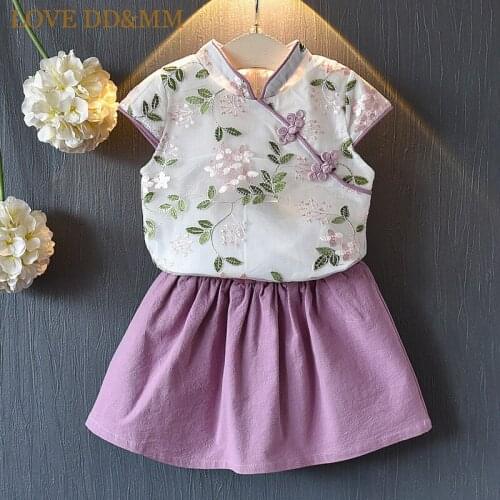 LOVE DD&MM Girls Sets 2021 Summer New Childrens Clothing Girls Retro National Style Embroidery Cheongsam Shirts + Skirts Suit