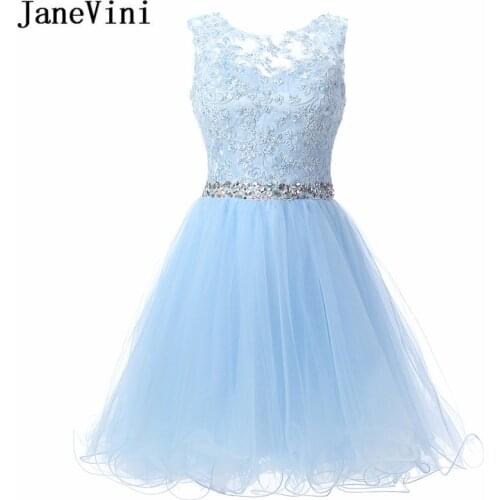 JaneVini Sky Blue Lace Homecoming Dresses Crystals Short Tulle Bleu A Line Keyhole Back Mint Women Special Occasion Dress Gowns