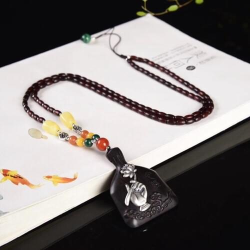 100% S925 sterling silver Thai silver accessories DIY handmade ladies long sandalwood sweater chain