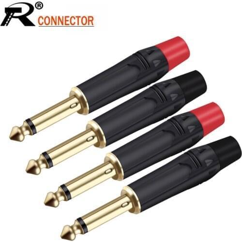 2PCS 6.35MM Mute Plug 2 Poles Mono 6.35MM Wire Connector Gold Plated 1/4 Inch Male Plug Microphone Connector