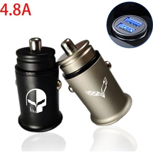 4.8A Metal Dual USB Phone Charger Car Charger Mobile Phone Adapter For Corvette c3 c4 c5 c6 c7 c8 Stingray car Accessories