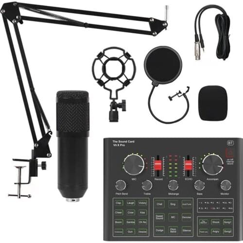 BM800 Condenser Microphone Set with V9X PRO Sound Card Mixer for Live Broadcast Recording Computer Karaoke Sing
