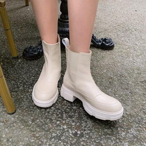 QZYERAI Elegant Genuine Leather Autumn Winter Shoes For Women Platform Chunky Heels Chelsea Boots Newest Party Basic Woman