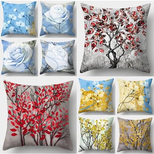 WZH Flower Cushion Cover 45x45cm Polyester Decorative Pillow Cover Sofa Bed Pillow Case 45*45