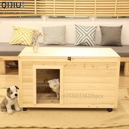 Solid Wood Dog House Indoor Folding Cat House with Wheels Environmental Protection Detachable Comfortable Breathable Pet Nest