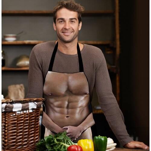 Sexy Muscular Man Apron Wrap Kitchen Creative Aprons Valentines Day Gift Home Household Cleaning Protecter Baking Accessories