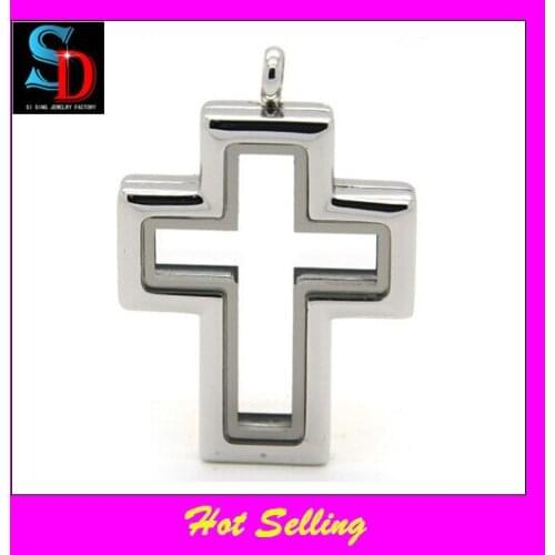 Hot selling stainless steel living glass memory lockets pendant magnetic cross silver floating glass lockets