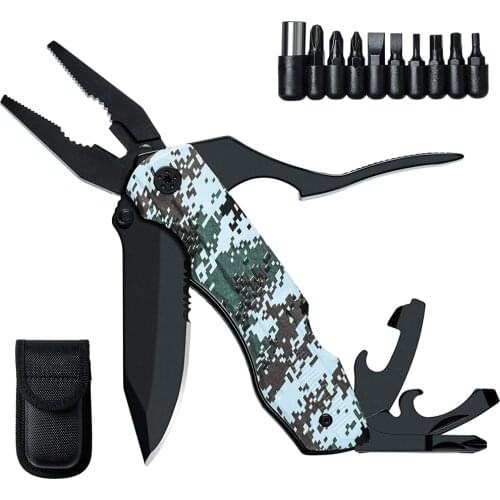 Camo Multitool Pocket Knife for Men Multifunction Folding Pliers Multipurpose Accessories set for Fishing Camping