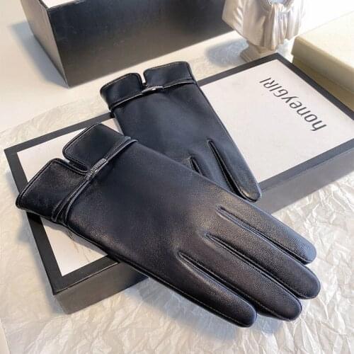 Touch Screen Gloves Winter Women PU Black 50cm Long Simulation Leather Thin Full Finger Warm Driving Mittens