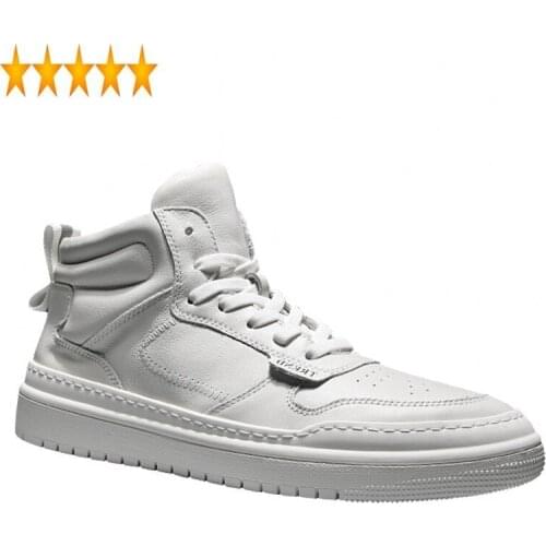 Top Genuine Mens High Casual Leather Autumn Korean Round Toe Lace Up Breathable Cowhide Male Flat Sneakers Shoes