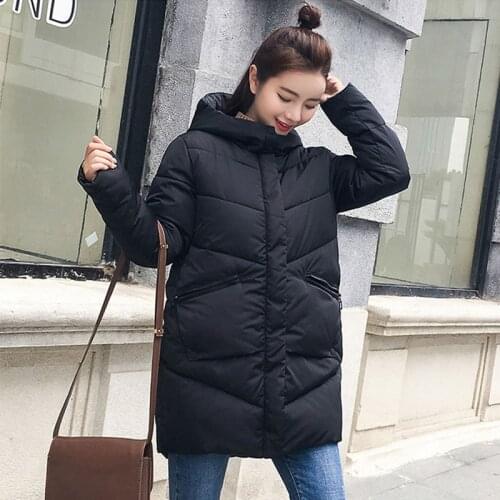 Hooded Long Parkas Female Winter Korean Style Loose Womens Jacket Plus Size Stand Collar Solid Cotton Padded Thick Coat Ladies