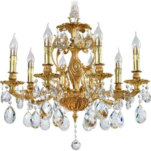 French Empire Copper Crystal Chandelier Lighting Fixture D63cm H58cm 8L Classic Bronze Chandelier Lustre Hanging Lamps for Home
