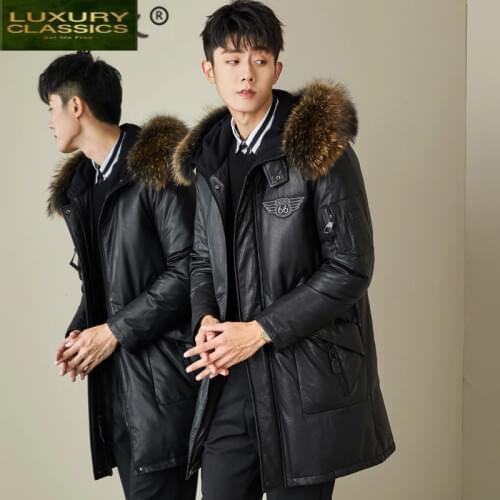 Jacket Genuine Men Leather Winter Clothes 2021 Thick Warm Duck Down Sheepskin Coat Raccoon Fur Hooded Jacket Hiver 807098